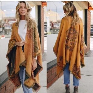 Stylish Mustard Yellow Women's wrap Ruana shawl poncho
